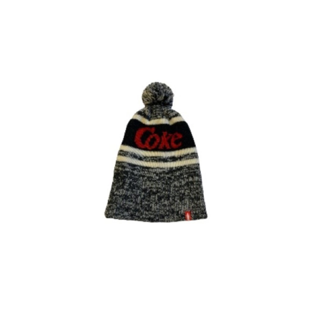 Coca Cola Vintage Style Black and Red Unisex Knit Winter Toque with Pom Pom